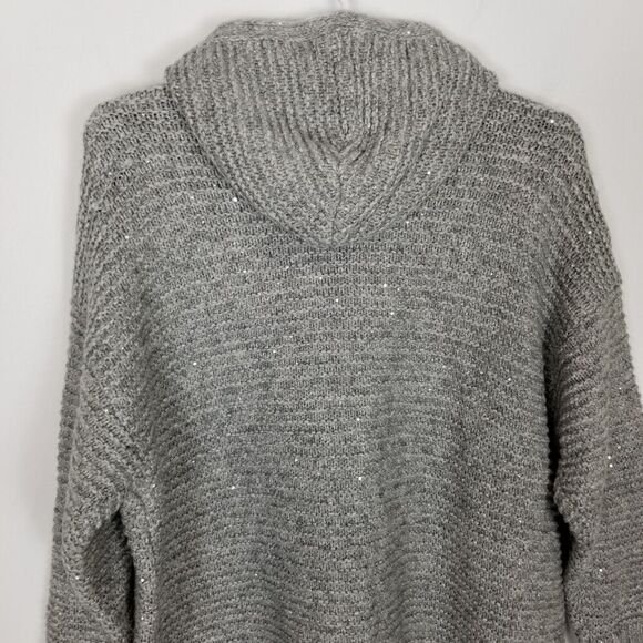 J.Jill  Women Long Hooded Zinc Multi Sequined Cardigan Sz L Gray Sweater - Picture 5 of 10